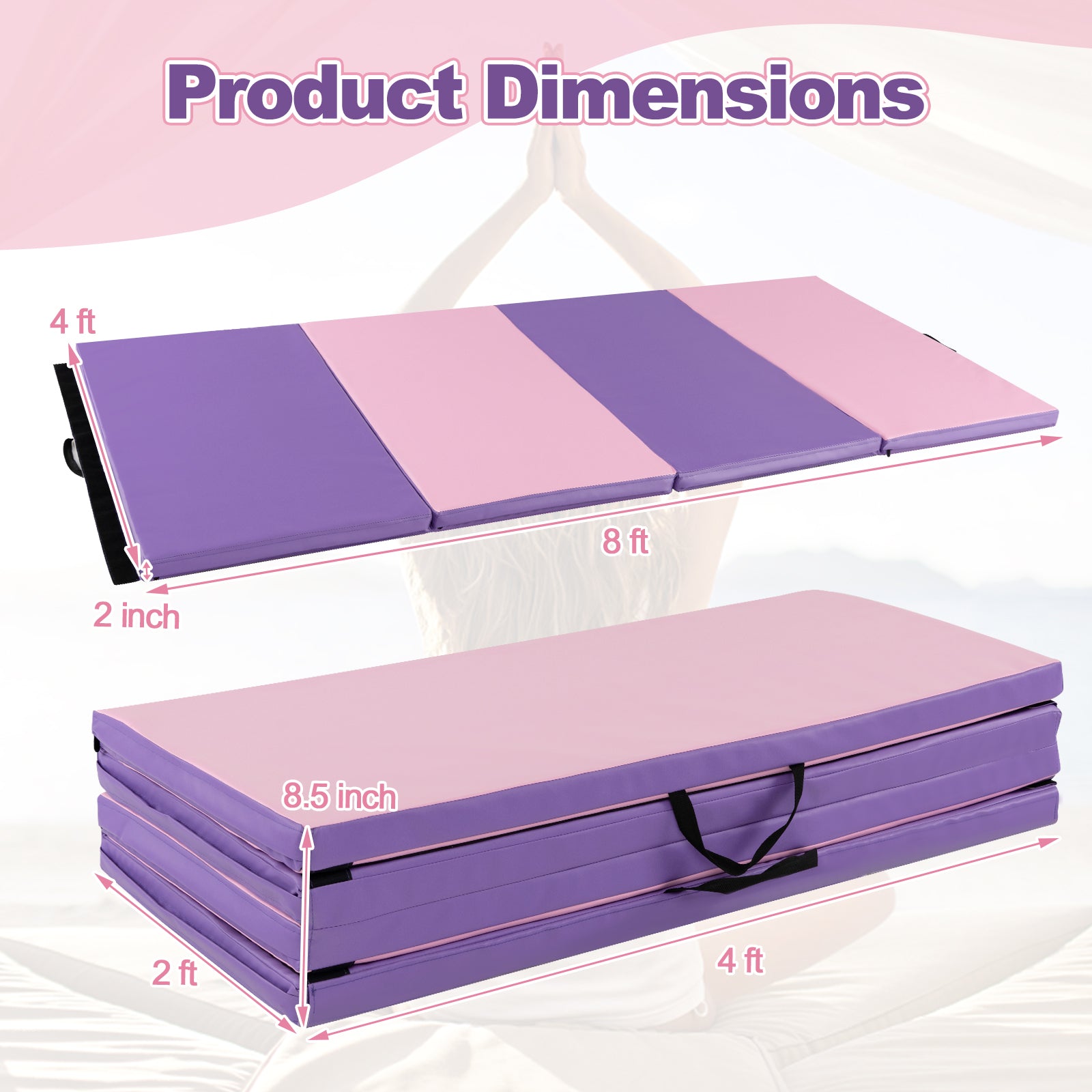Folding Gymnastics Mat, With Carry Handles, Sweatproof Cover, Pink Yoga & Gym Mats at Gallery Canada