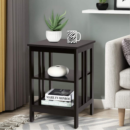 Set of 2 Multifunctional 3-Tier Nightstand Sofa Side Table, Dark Brown Nightstands Dark Brown at Gallery Canada