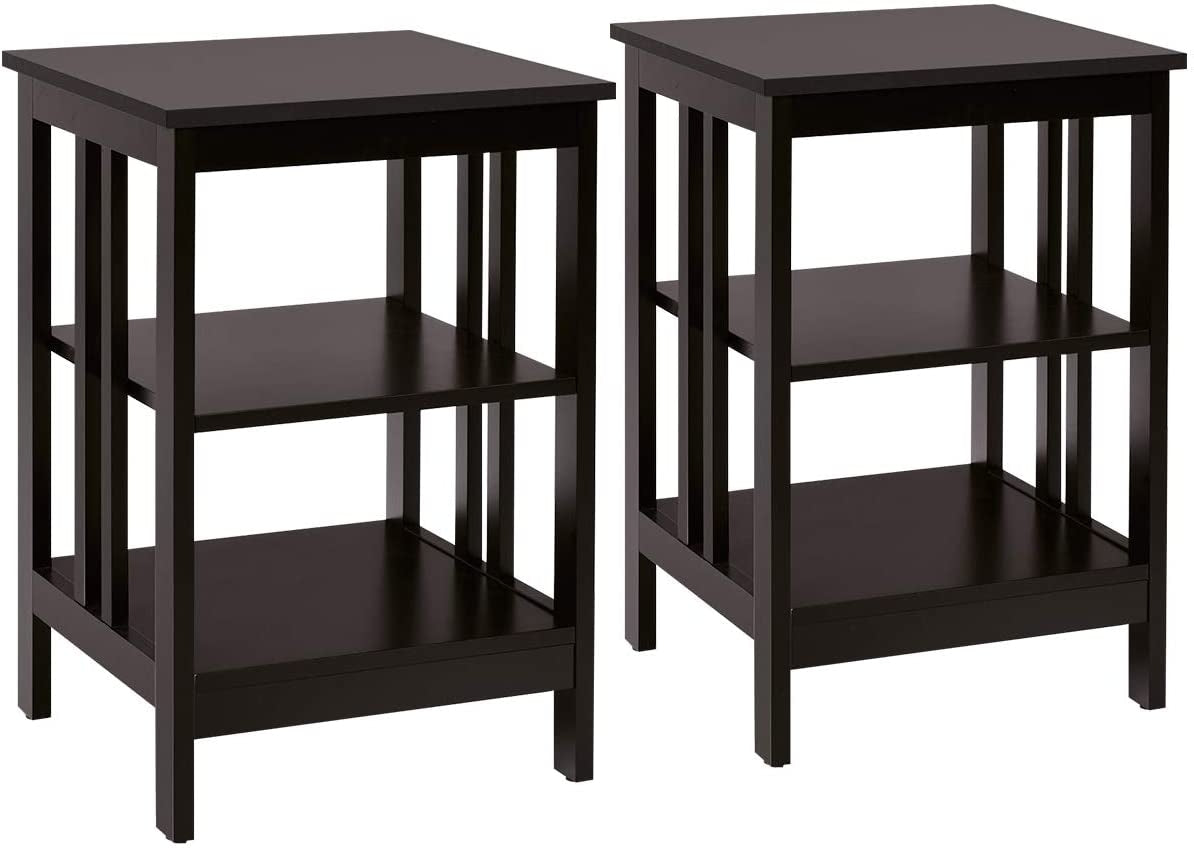 Set of 2 Multifunctional 3-Tier Nightstand Sofa Side Table, Dark Brown Nightstands at Gallery Canada