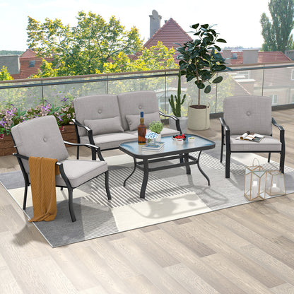 4 Piece Outdoor Conversation Set, Seat Back Cushions, Waist Pillows, Gray Patio Conversation Sets at Gallery Canada