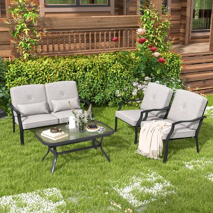 4 Piece Outdoor Conversation Set, Seat Back Cushions, Waist Pillows, Gray Patio Conversation Sets at Gallery Canada