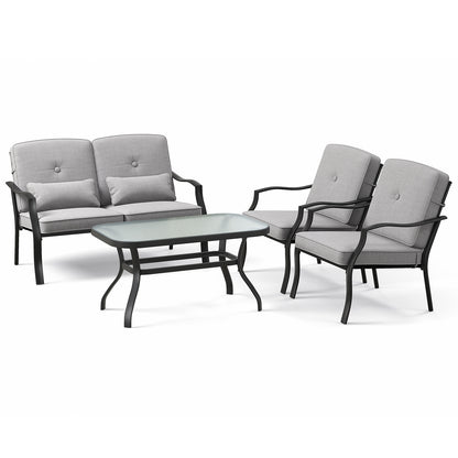 4 Piece Outdoor Conversation Set, Seat Back Cushions, Waist Pillows, Gray Patio Conversation Sets at Gallery Canada