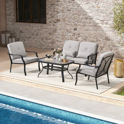 4 Piece Outdoor Conversation Set, Seat Back Cushions, Waist Pillows, Gray Patio Conversation Sets at Gallery Canada
