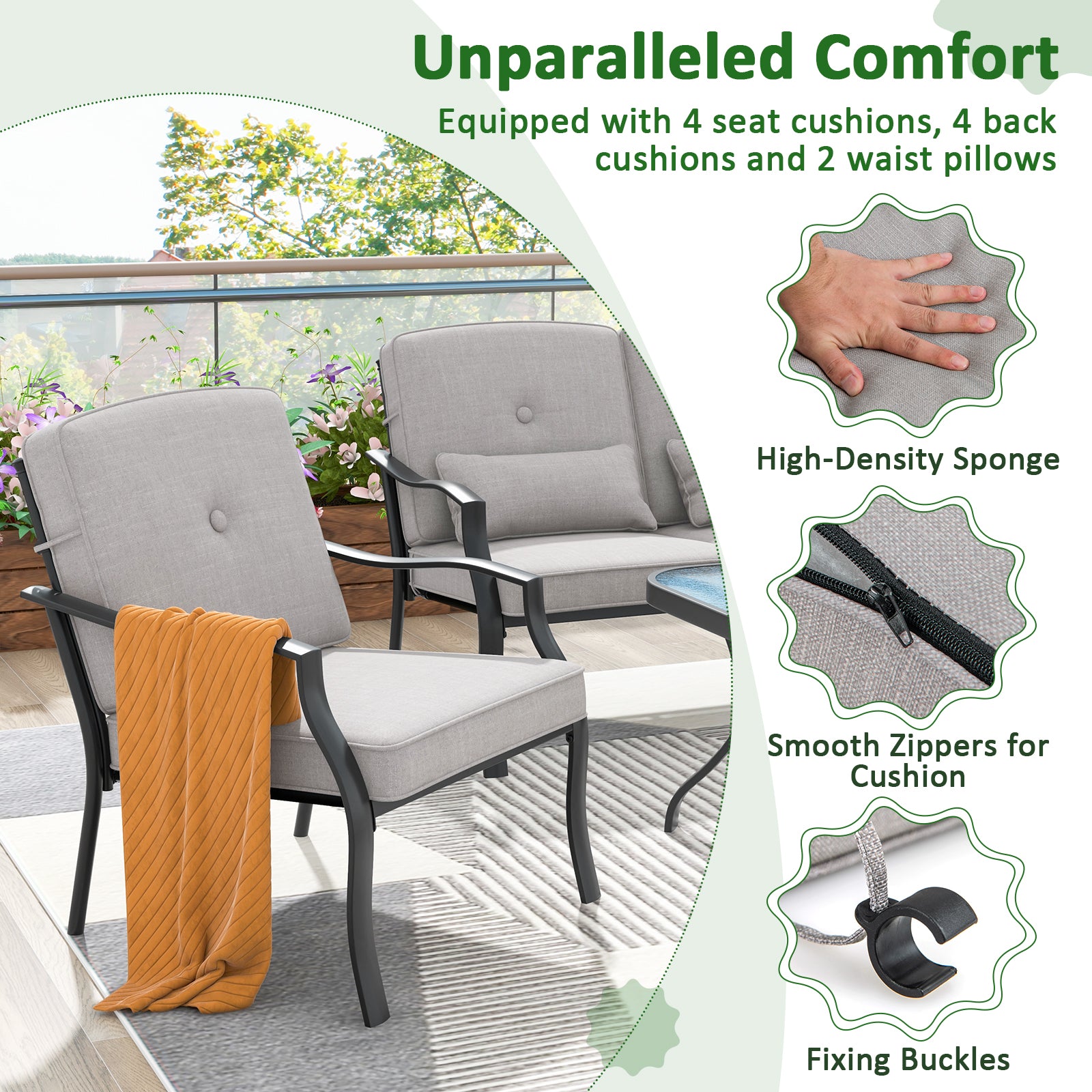 4 Piece Outdoor Conversation Set, Seat Back Cushions, Waist Pillows, Gray Patio Conversation Sets at Gallery Canada