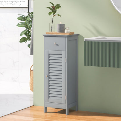 Wooden Bathroom Floor Storage Cabinet, With Drawer And Shutter Door, Gray Floor Cabinets at Gallery Canada