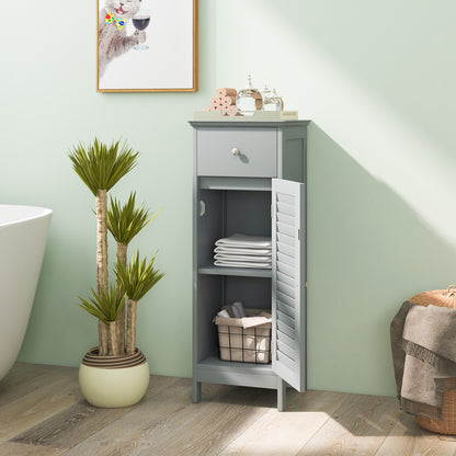 Wooden Bathroom Floor Storage Cabinet, With Drawer And Shutter Door, Gray Floor Cabinets at Gallery Canada