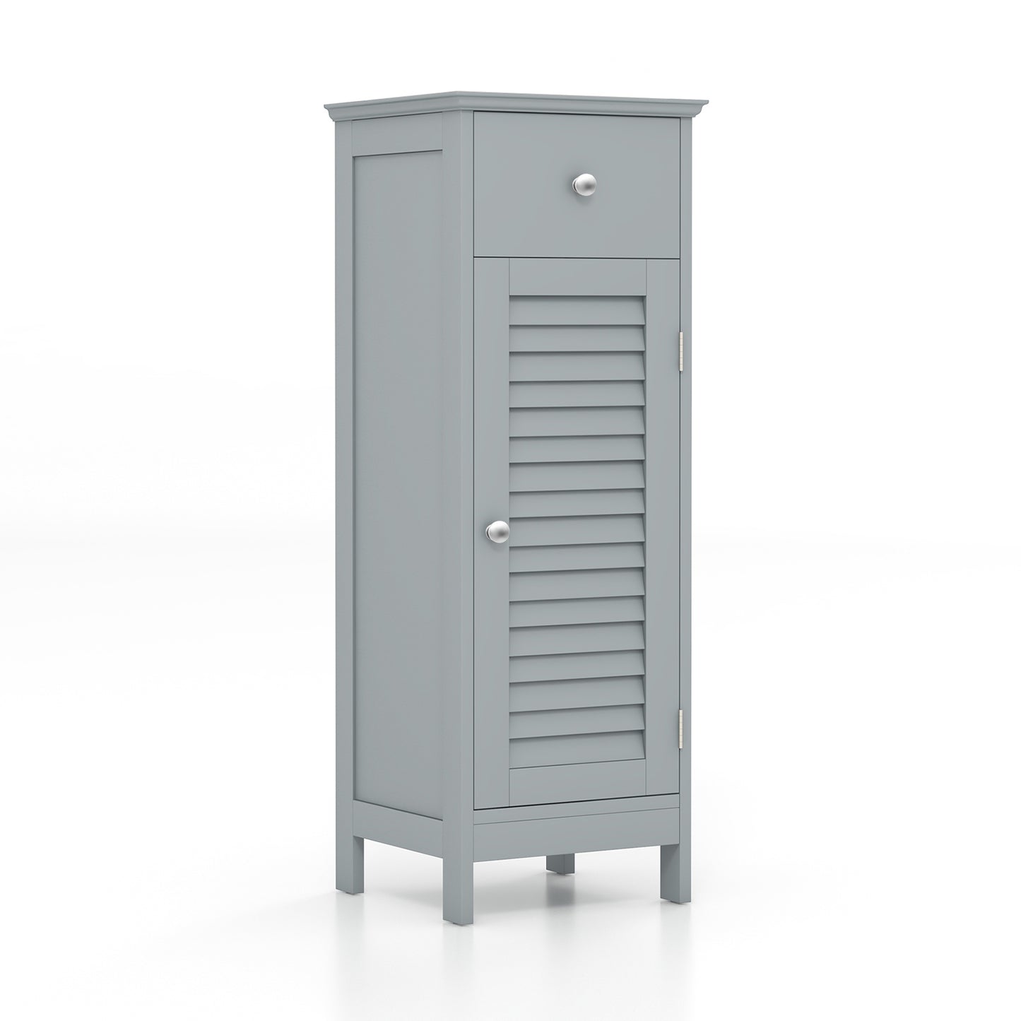 Wooden Bathroom Floor Storage Cabinet, With Drawer And Shutter Door, Gray Floor Cabinets Gray at Gallery Canada