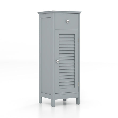 Wooden Bathroom Floor Storage Cabinet, With Drawer And Shutter Door, Gray