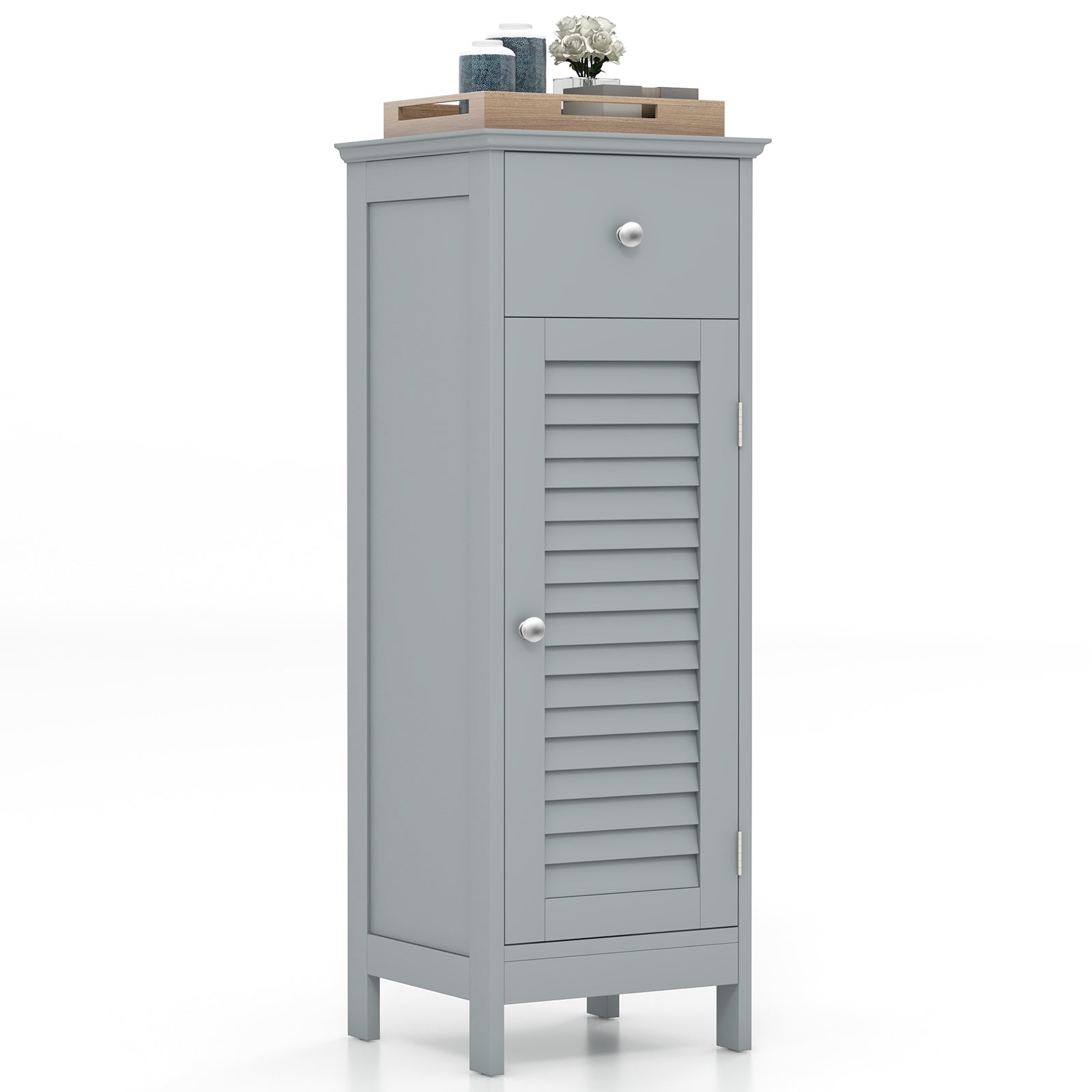 Wooden Bathroom Floor Storage Cabinet, With Drawer And Shutter Door, Gray Floor Cabinets at Gallery Canada
