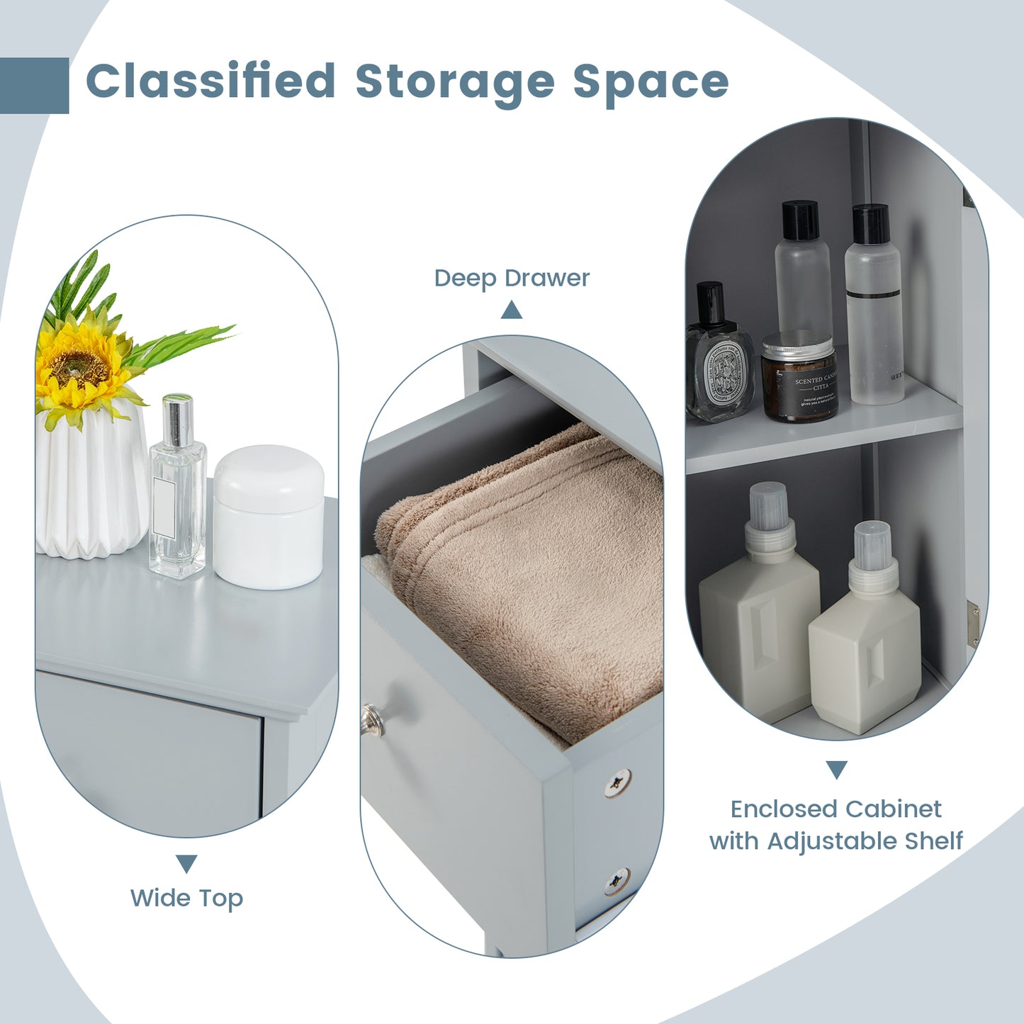 Wooden Bathroom Floor Storage Cabinet, With Drawer And Shutter Door, Gray Floor Cabinets at Gallery Canada
