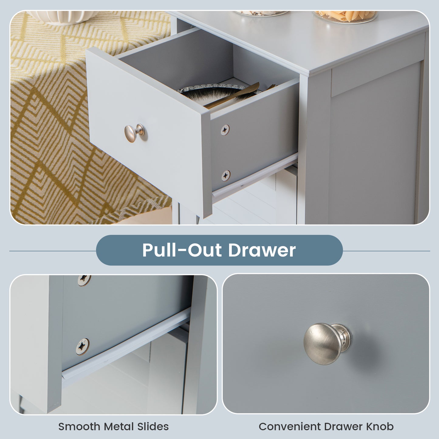 Wooden Bathroom Floor Storage Cabinet, With Drawer And Shutter Door, Gray Floor Cabinets at Gallery Canada