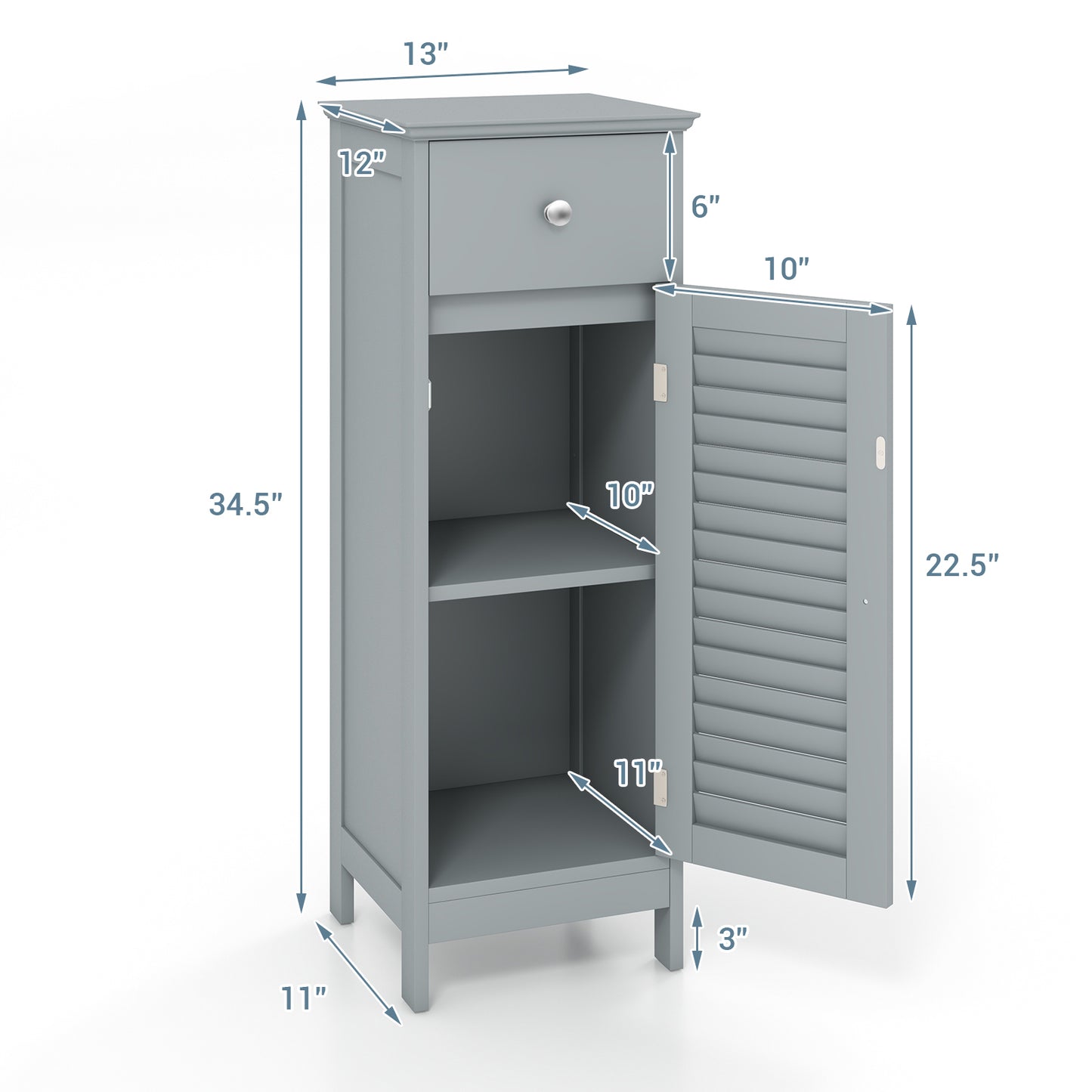Wooden Bathroom Floor Storage Cabinet, With Drawer And Shutter Door, Gray Floor Cabinets at Gallery Canada