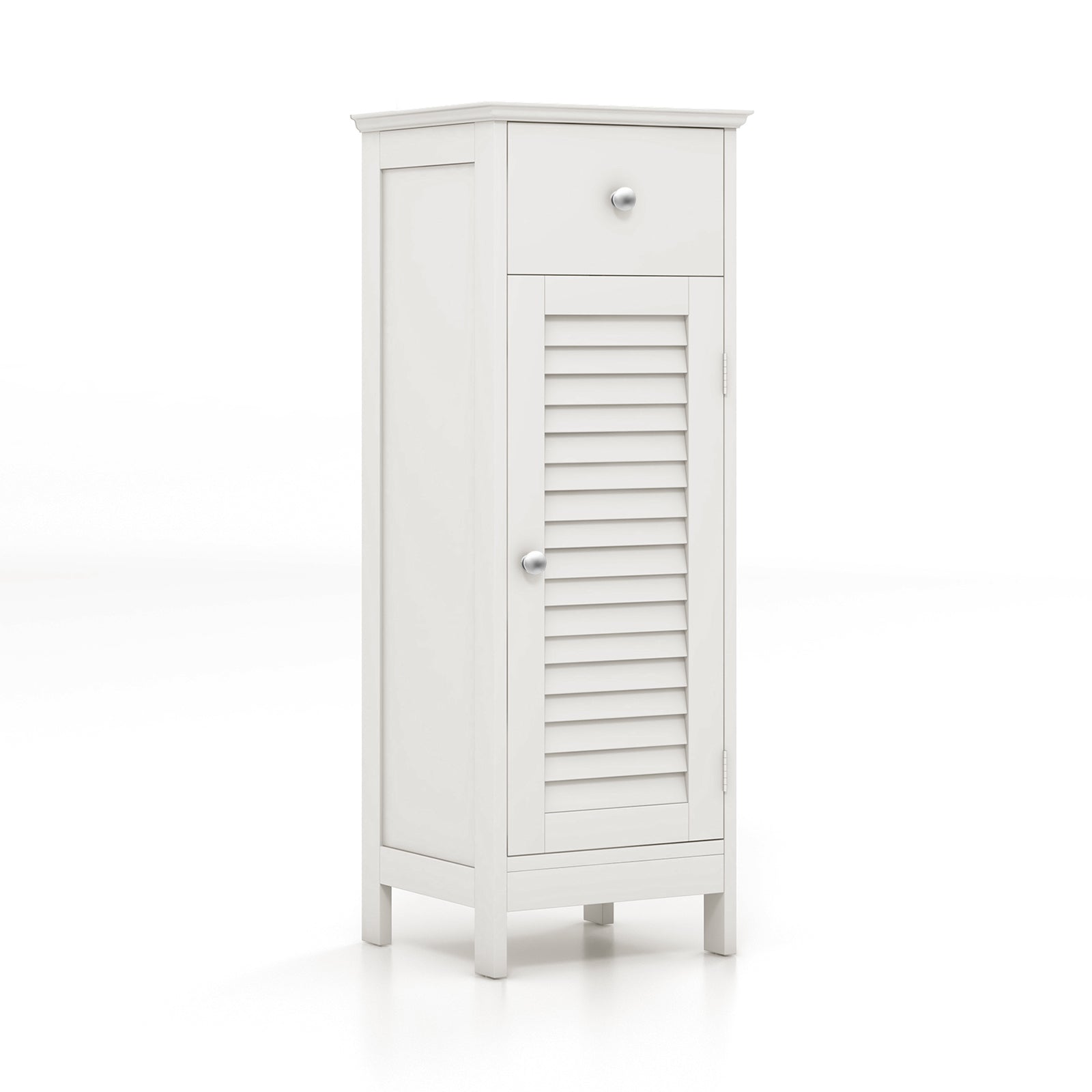 Wooden Bathroom Floor Storage Cabinet, Drawer And Shutter Door, White Floor Cabinets at Gallery Canada