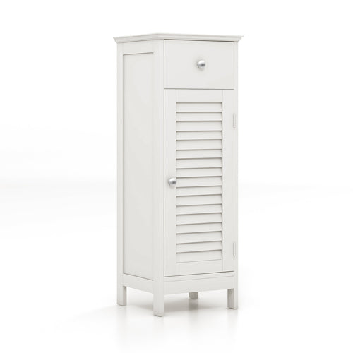 Wooden Bathroom Floor Storage Cabinet, Drawer And Shutter Door, White