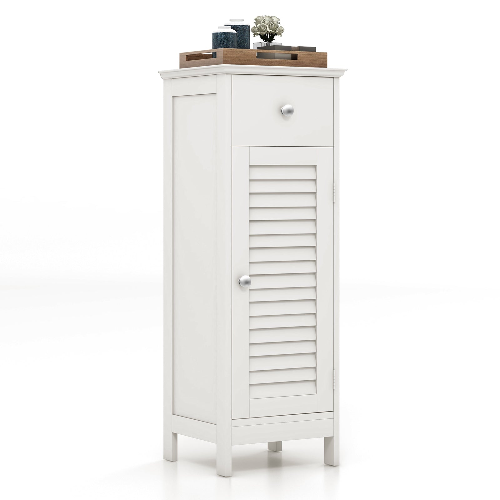 Wooden Bathroom Floor Storage Cabinet, Drawer And Shutter Door, White Floor Cabinets at Gallery Canada