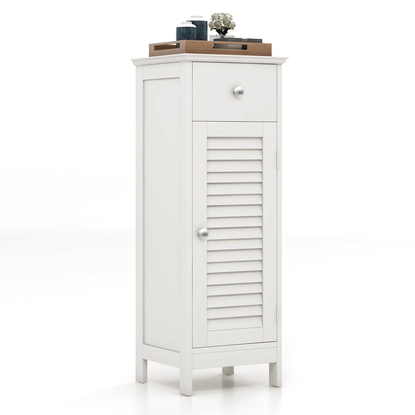 Wooden Bathroom Floor Storage Cabinet, Drawer And Shutter Door, White Floor Cabinets at Gallery Canada