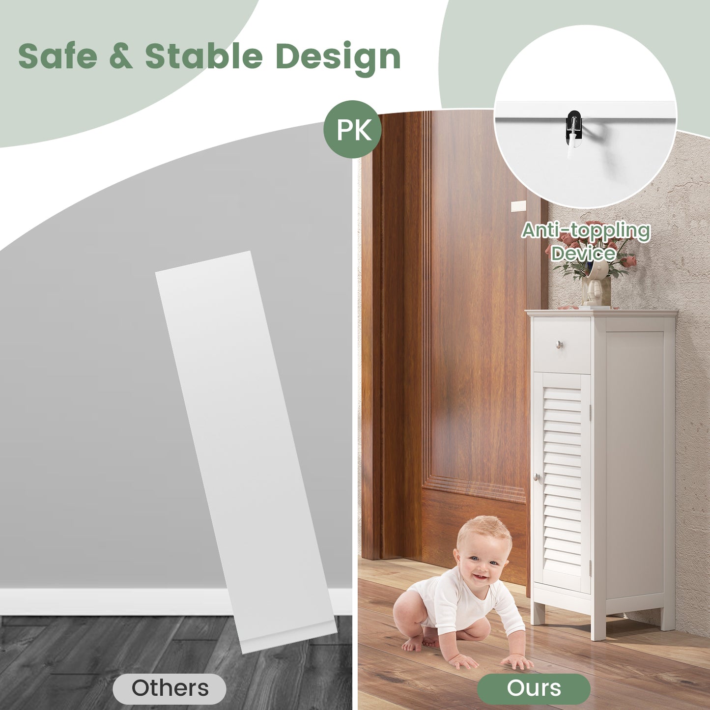 Wooden Bathroom Floor Storage Cabinet, Drawer And Shutter Door, White Floor Cabinets at Gallery Canada