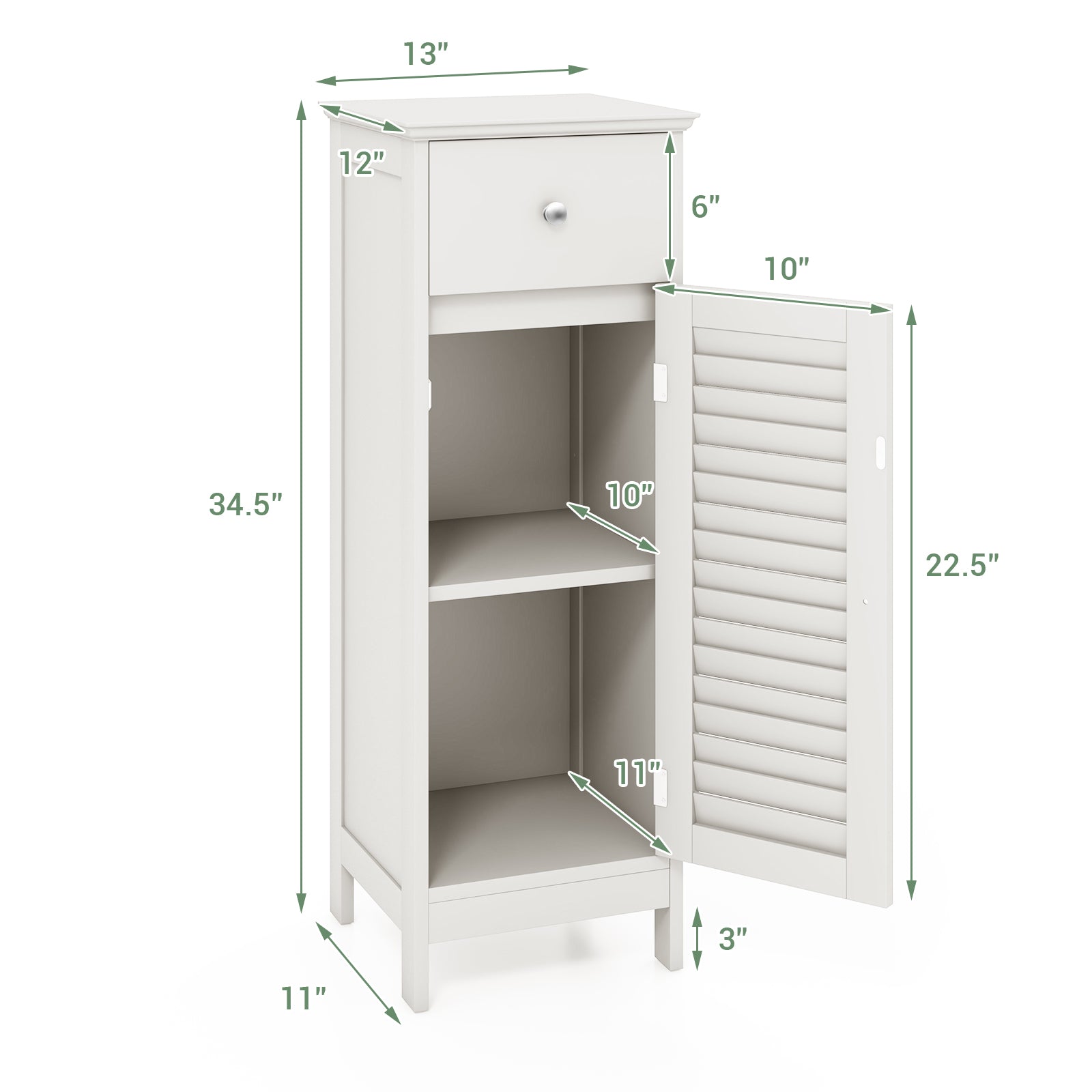 Wooden Bathroom Floor Storage Cabinet, Drawer And Shutter Door, White Floor Cabinets at Gallery Canada