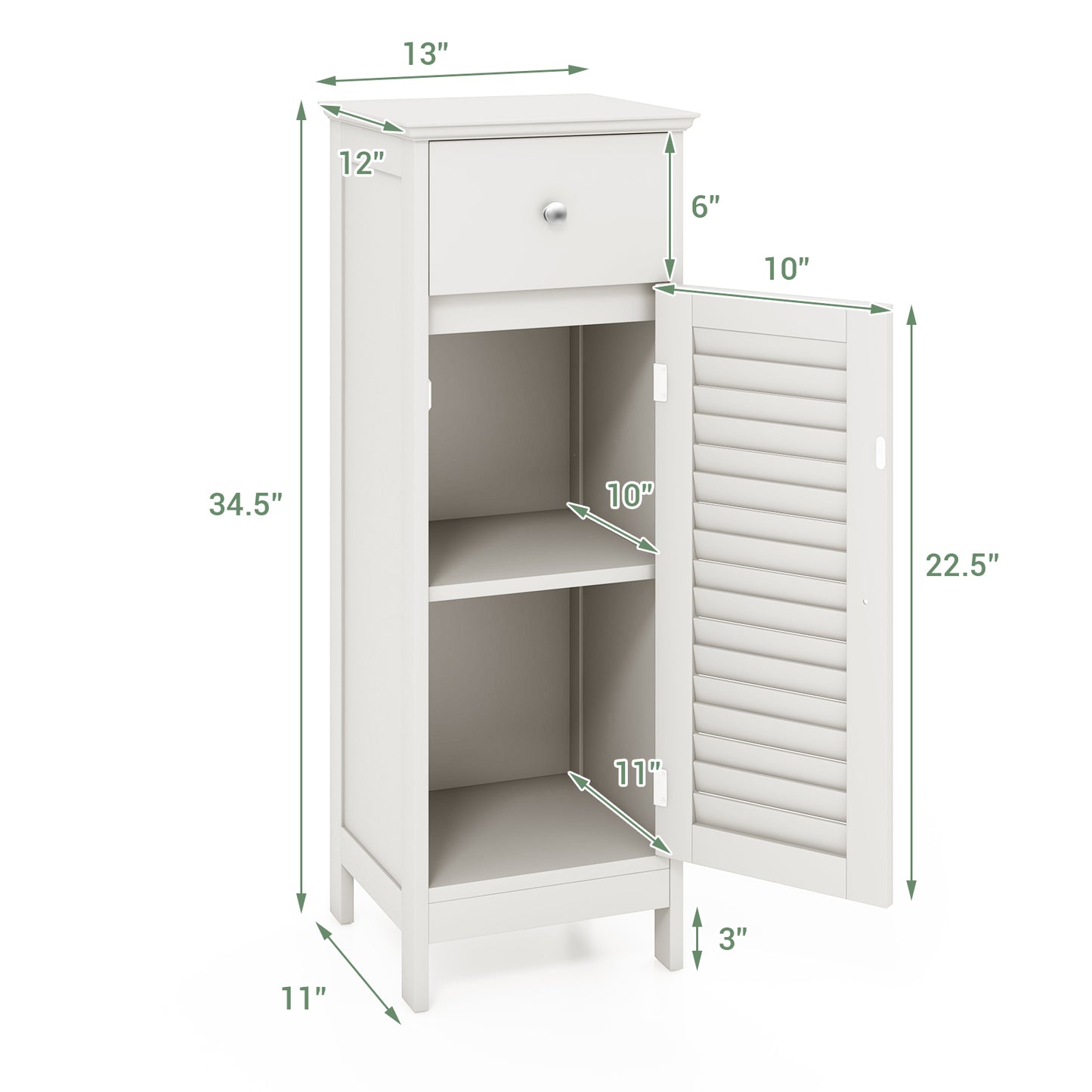 Wooden Bathroom Floor Storage Cabinet, Drawer And Shutter Door, White Floor Cabinets at Gallery Canada