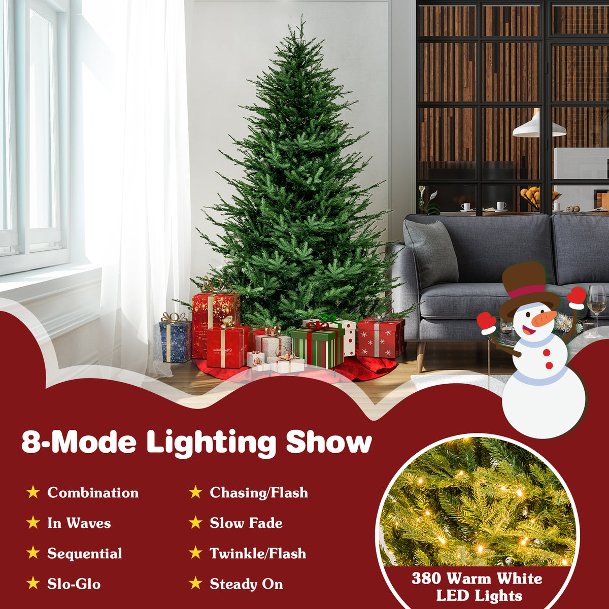 Pre-Lit Christmas Tree, 280 Warm White LED Lights, 8 Modes, 7 ft, Green Christmas Tree at Gallery Canada