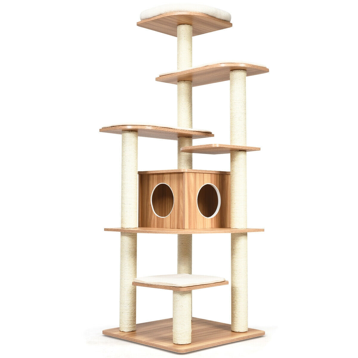 7-Layer Wooden Cat Tree, Tall Cat Tower, Sisal Posts, Condo, Natural Cat Trees Condos & Scratchers at Gallery Canada