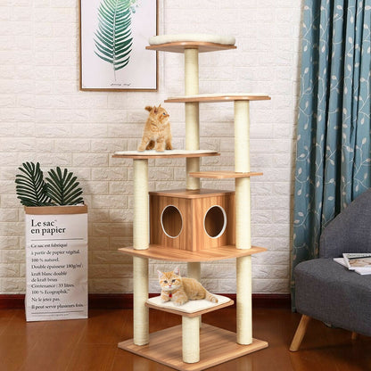 7-Layer Wooden Cat Tree, Tall Cat Tower, Sisal Posts, Condo, Natural Cat Trees Condos & Scratchers at Gallery Canada
