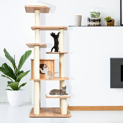 7-Layer Wooden Cat Tree, Tall Cat Tower, Sisal Posts, Condo, Natural Cat Trees Condos & Scratchers at Gallery Canada