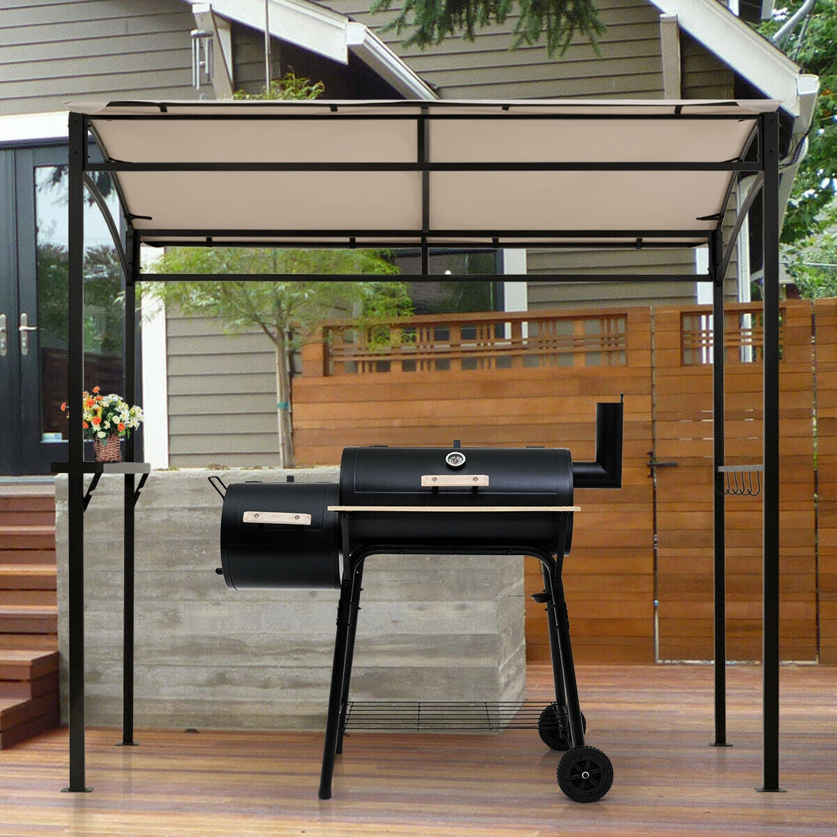 7 x 4.5 Feet Grill Gazebo, Outdoor Patio Garden BBQ Canopy Shelter, Beige Gazebos at Gallery Canada
