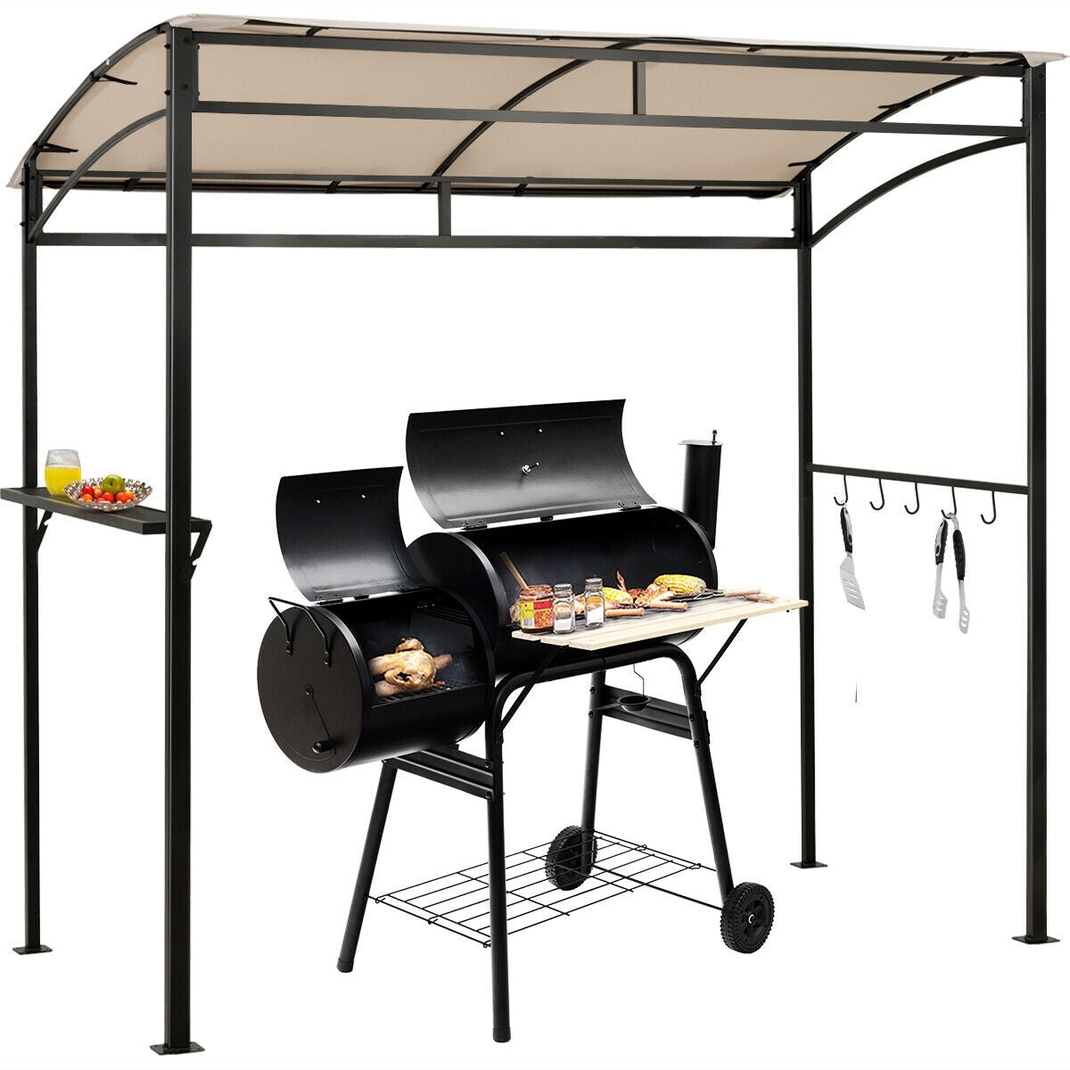 7 x 4.5 Feet Grill Gazebo, Outdoor Patio Garden BBQ Canopy Shelter, Beige Gazebos at Gallery Canada