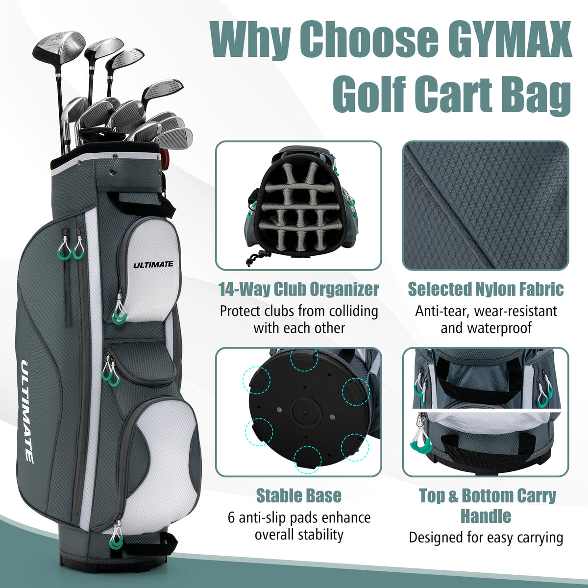 14 Dividers Golf Cart Bag, 7 Zippered Pocket Golf at Gallery Canada