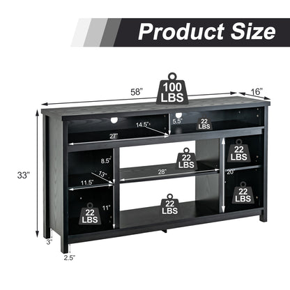 58 Inch TV Stand With Adjustable Shelves, Black Entertainment Centers & TV Stands at Gallery Canada