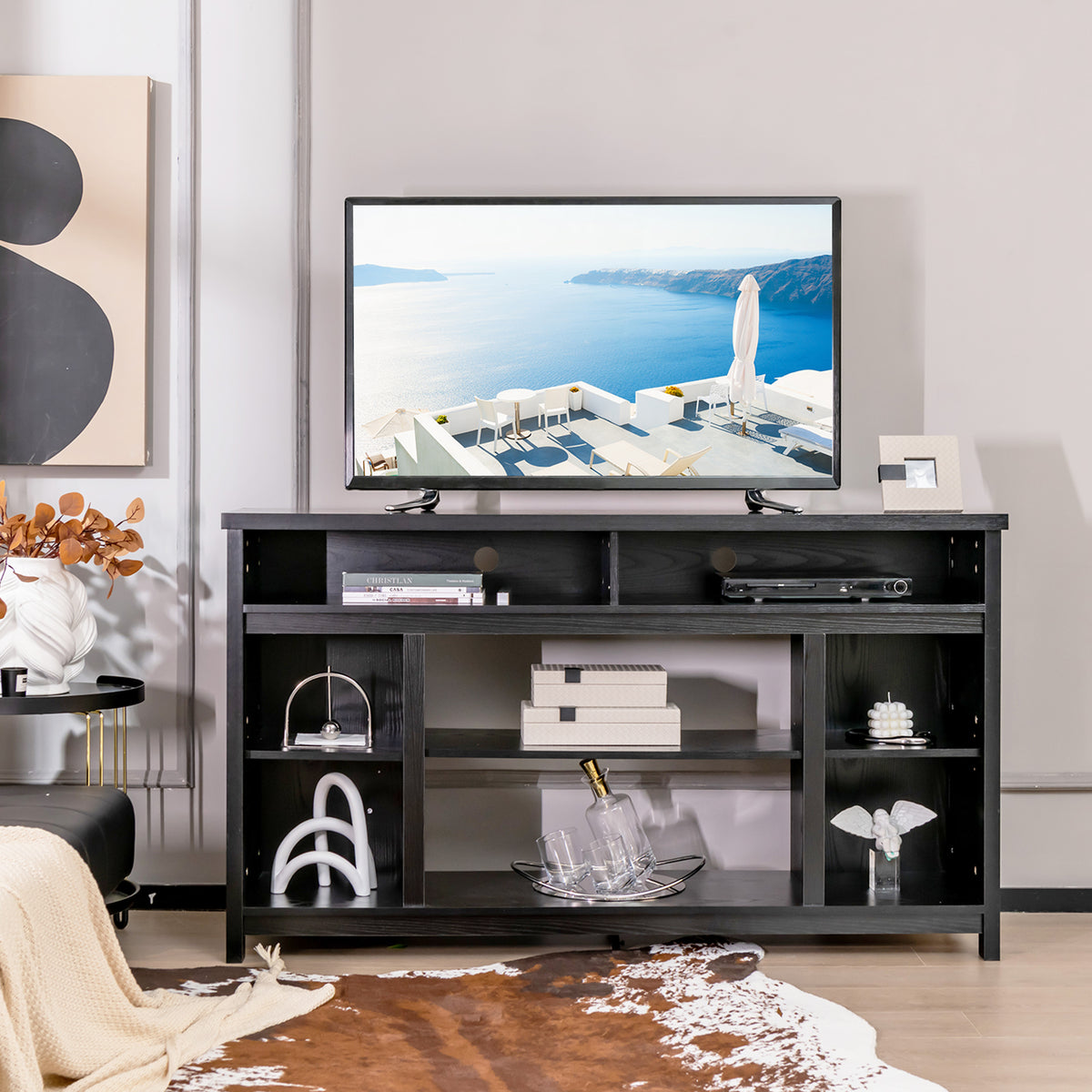 58 Inch TV Stand With Adjustable Shelves, Black Entertainment Centers & TV Stands at Gallery Canada