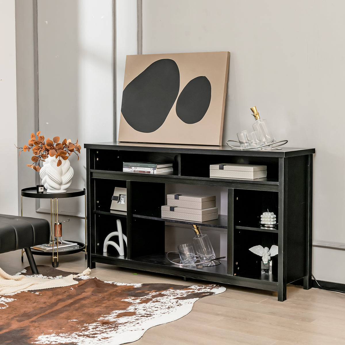 58 Inch TV Stand With Adjustable Shelves, Black Entertainment Centers & TV Stands at Gallery Canada