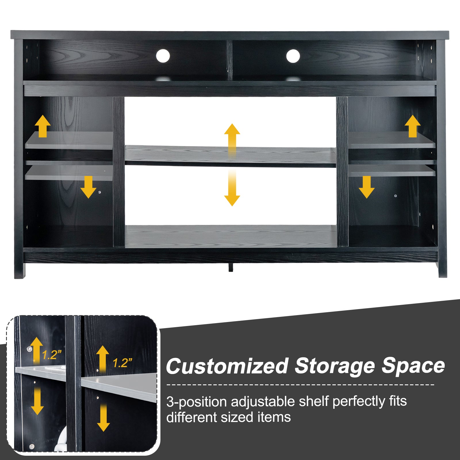 58 Inch TV Stand With Adjustable Shelves, Black Entertainment Centers & TV Stands at Gallery Canada