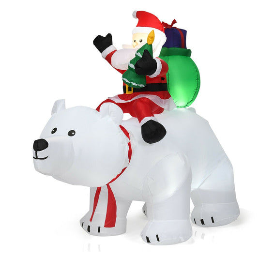 6.5 Feet Inflatable Santa Riding Polar Bear, LED Lights, White Christmas Inflatables White at Gallery Canada