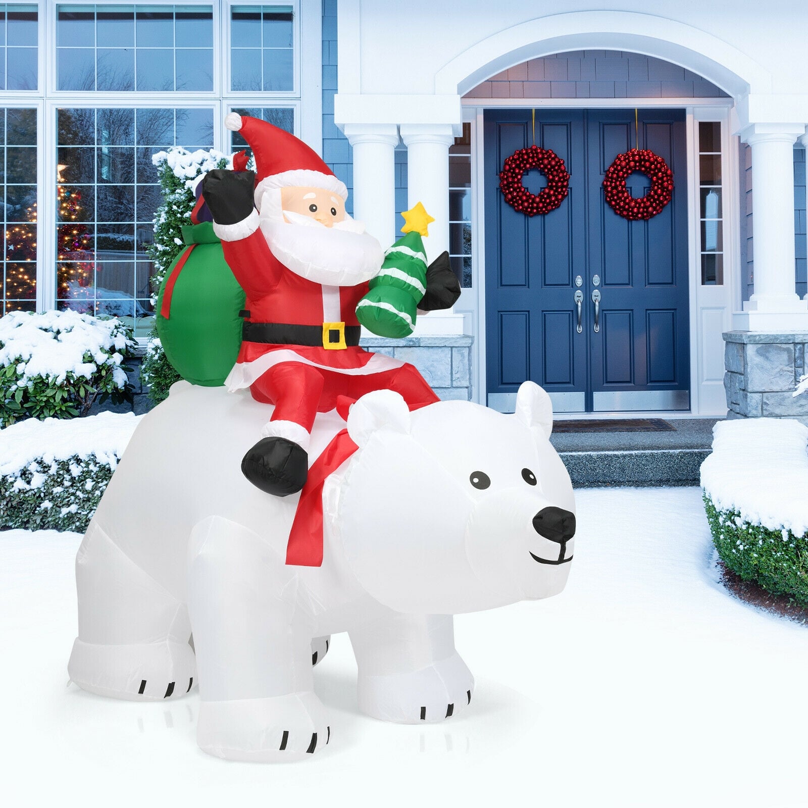 6.5 Feet Inflatable Santa Riding Polar Bear, LED Lights, White Christmas Inflatables at Gallery Canada