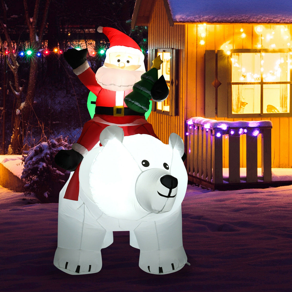 6.5 Feet Inflatable Santa Riding Polar Bear, LED Lights, White Christmas Inflatables at Gallery Canada