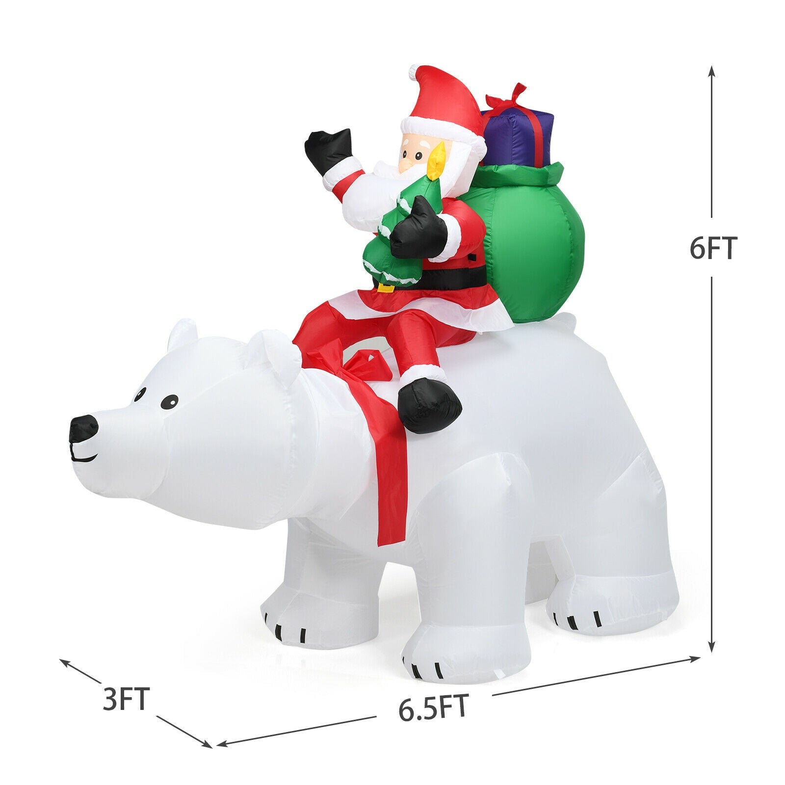 6.5 Feet Inflatable Santa Riding Polar Bear, LED Lights, White Christmas Inflatables at Gallery Canada