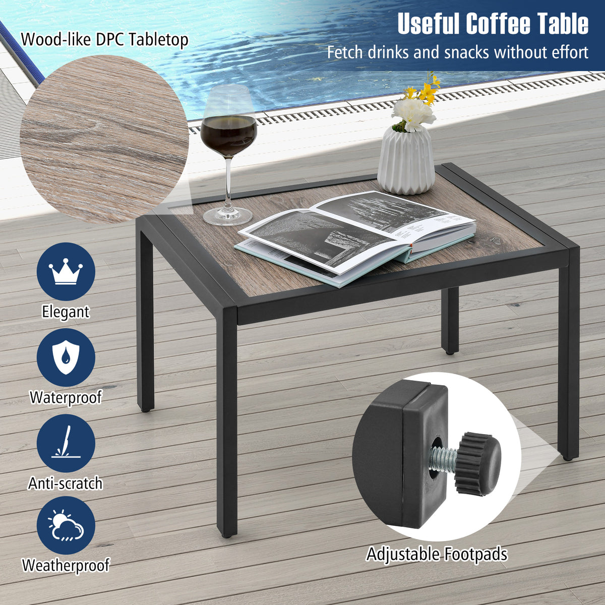 Patio Chaise Lounge Chair And Table Set, 3 Pieces, Black Outdoor Seating & Patio Chairs at Gallery Canada