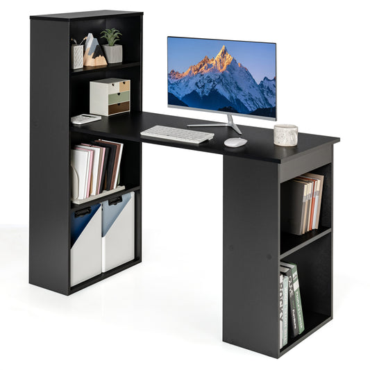 Computer Desk Writing Workstation Office with 6-Tier Storage Shelves, Black Computer Desks Black at Gallery Canada