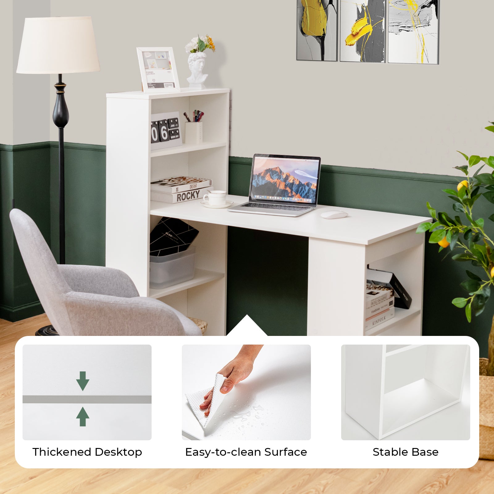 Computer Desk With 6-Tier Storage Shelves, White Computer Desks at Gallery Canada