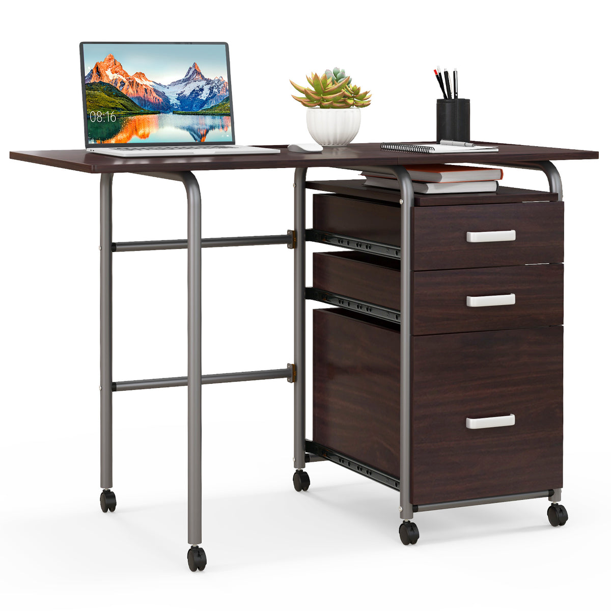 Folding Computer Laptop Desk, Wheeled, Brown Writing Desks Brown at Gallery Canada