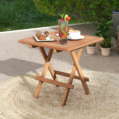Square Folding Table, Teak Wood Slatted Tabletop, Portable Picnic, Teal Patio Coffee Tables at Gallery Canada