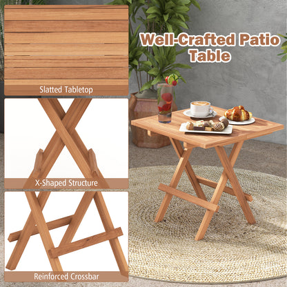 Square Folding Table, Teak Wood Slatted Tabletop, Portable Picnic, Teal Patio Coffee Tables at Gallery Canada