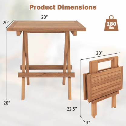 Square Folding Table, Teak Wood Slatted Tabletop, Portable Picnic, Teal Patio Coffee Tables at Gallery Canada