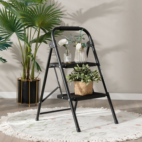 2-Step Ladder, Wide Anti-Slip Pedal, Black
