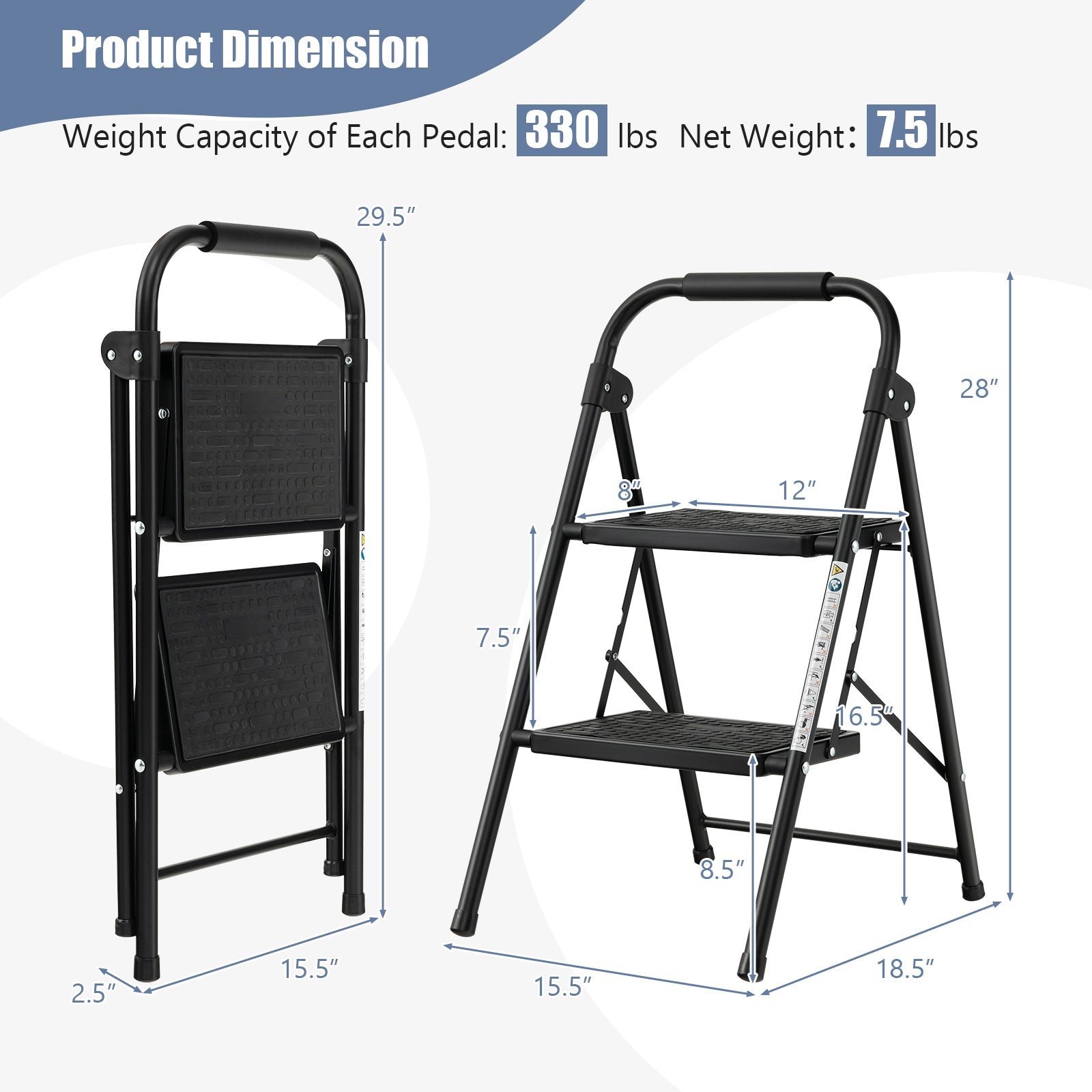 2-Step Ladder, Wide Anti-Slip Pedal, Black Ladders at Gallery Canada
