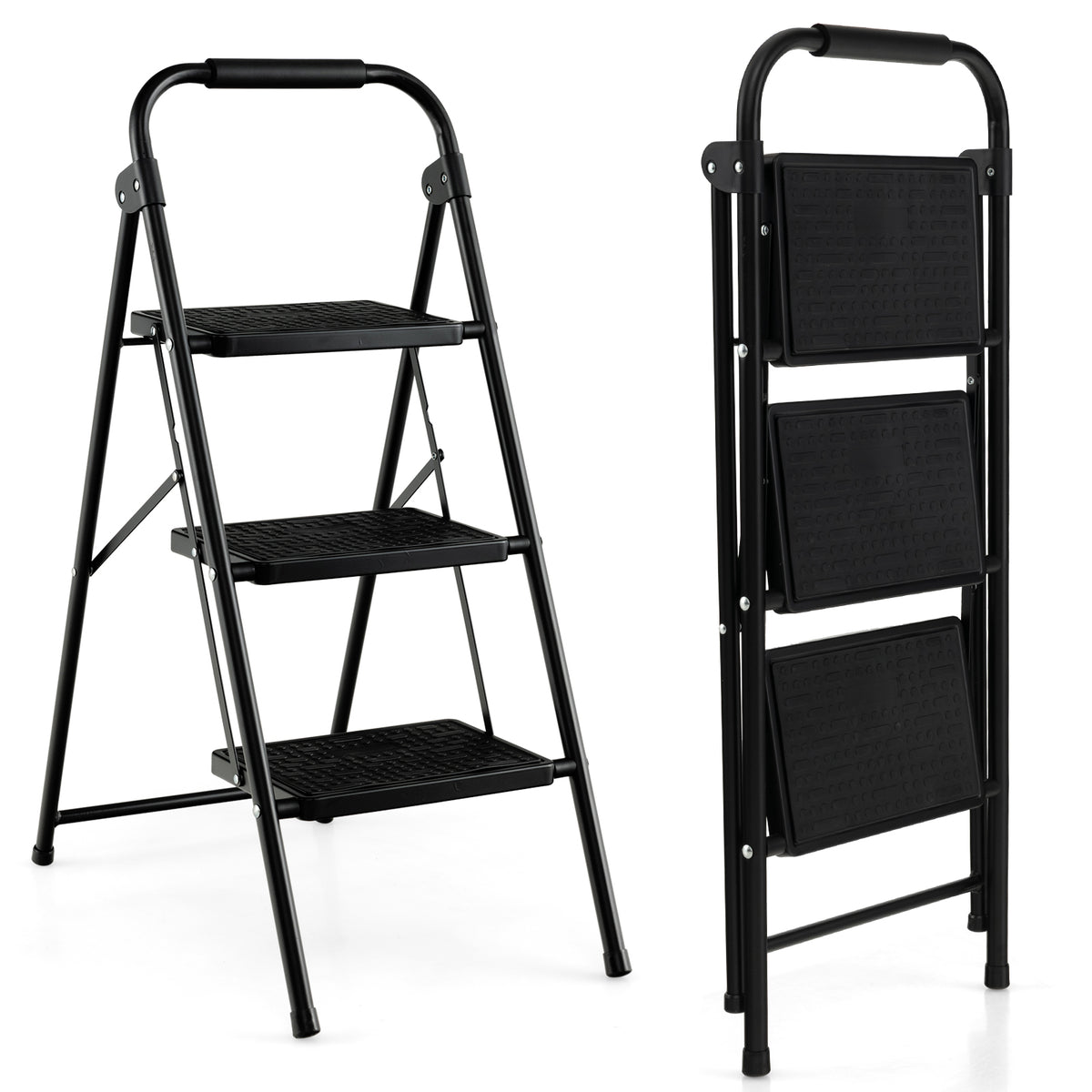 3-Step Ladder, Wide Anti-Slip Pedal, Black Ladders Black at Gallery Canada