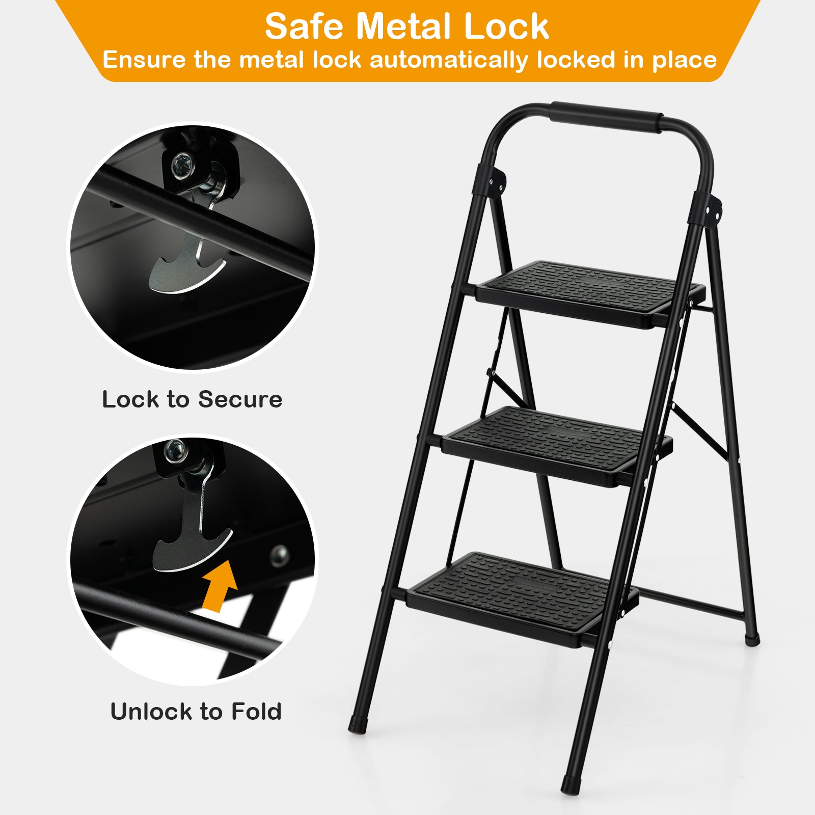 3-Step Ladder, Wide Anti-Slip Pedal, Black Ladders at Gallery Canada