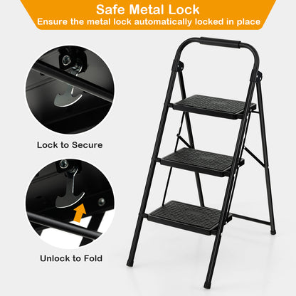 3-Step Ladder, Wide Anti-Slip Pedal, Black Ladders at Gallery Canada